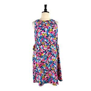 Juicy Couture A-line Blouson Dress Tie Waist Pink Blue Yellow Floral Size XXL